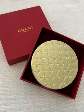 Gucci Gold Embossed Compact with Red Gift Box